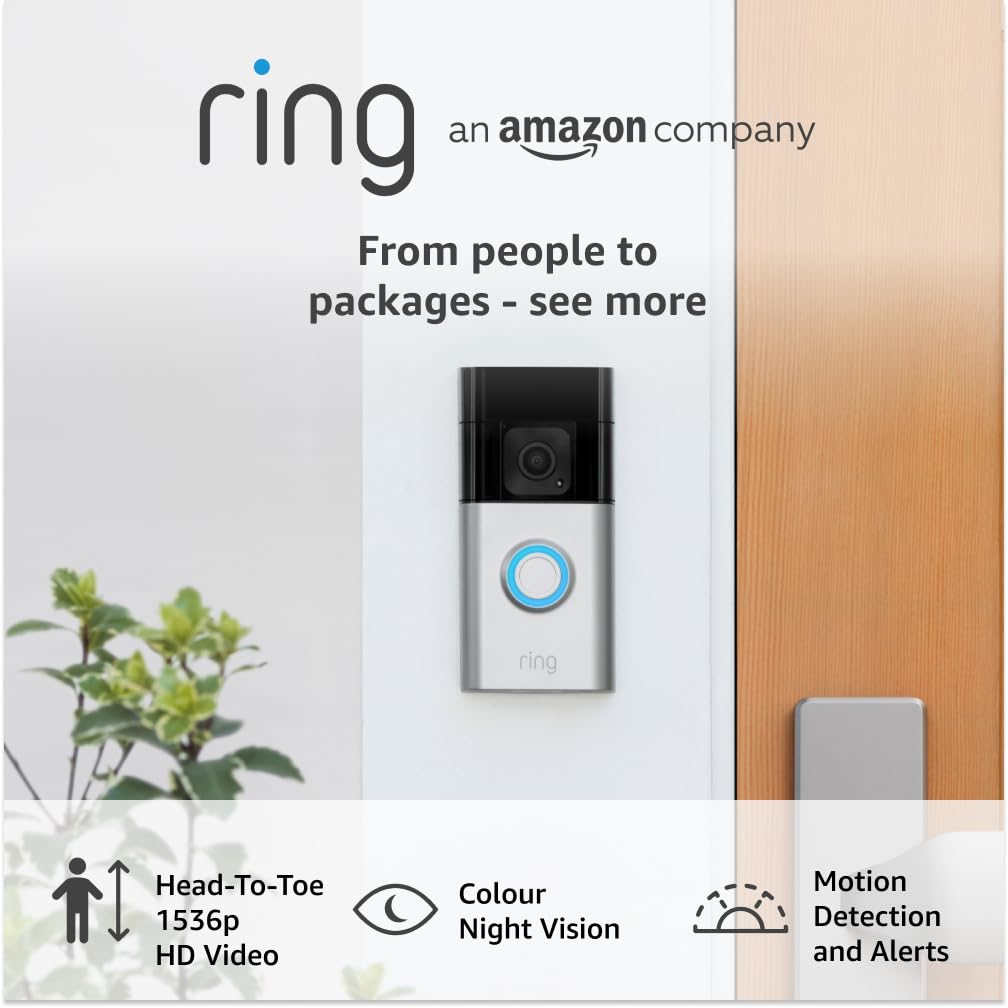 Ring Battery Video Doorbell Plus | 1536p HD Wireless Video Doorbell Camera | Head-to-Toe View | Quick Release Battery