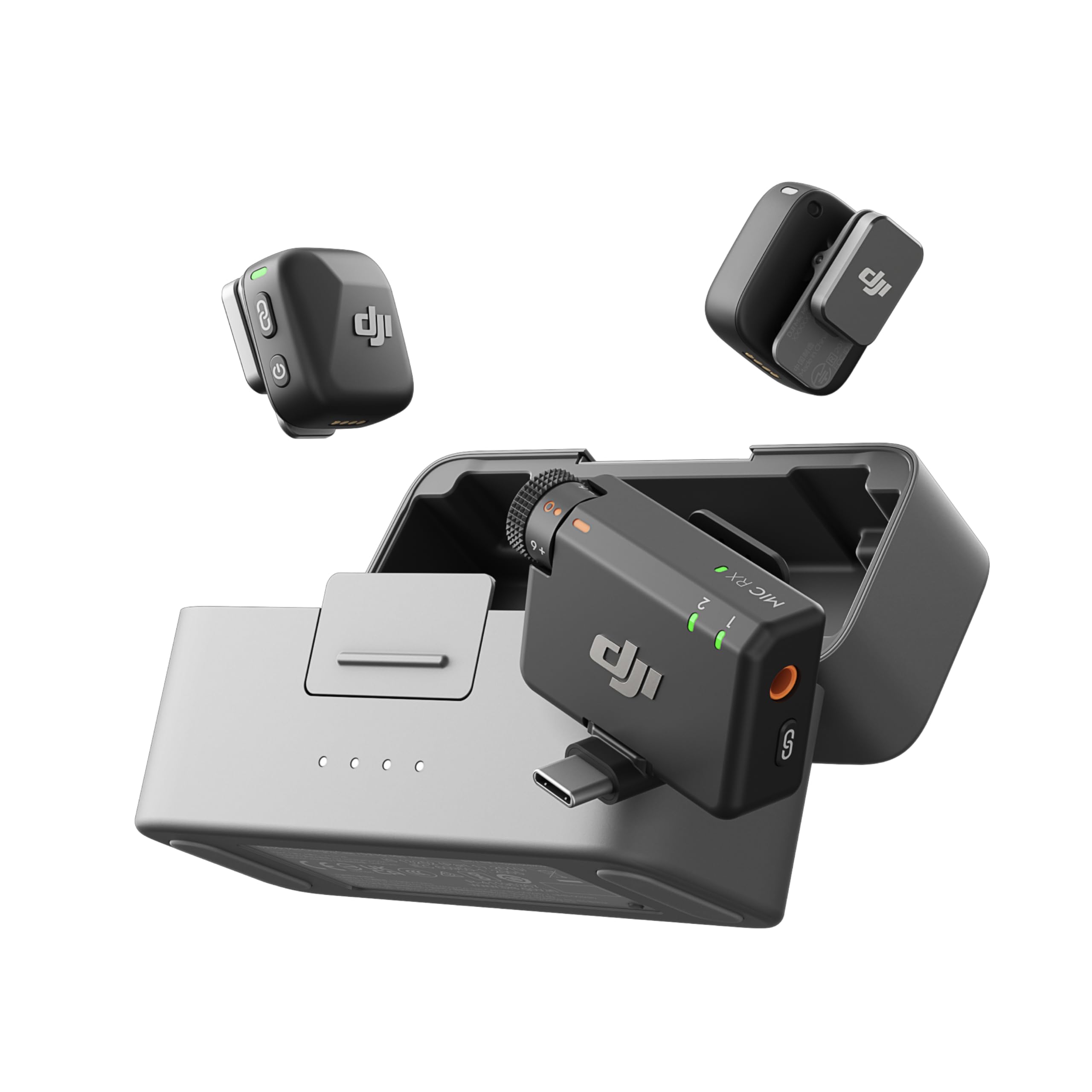 DJI Mic Mini Wireless Lavalier Microphone (2 TX + 1 RX + Charging Case) | 48H Battery | Noise Cancelling | Bluetooth | iPhone, Android & Camera