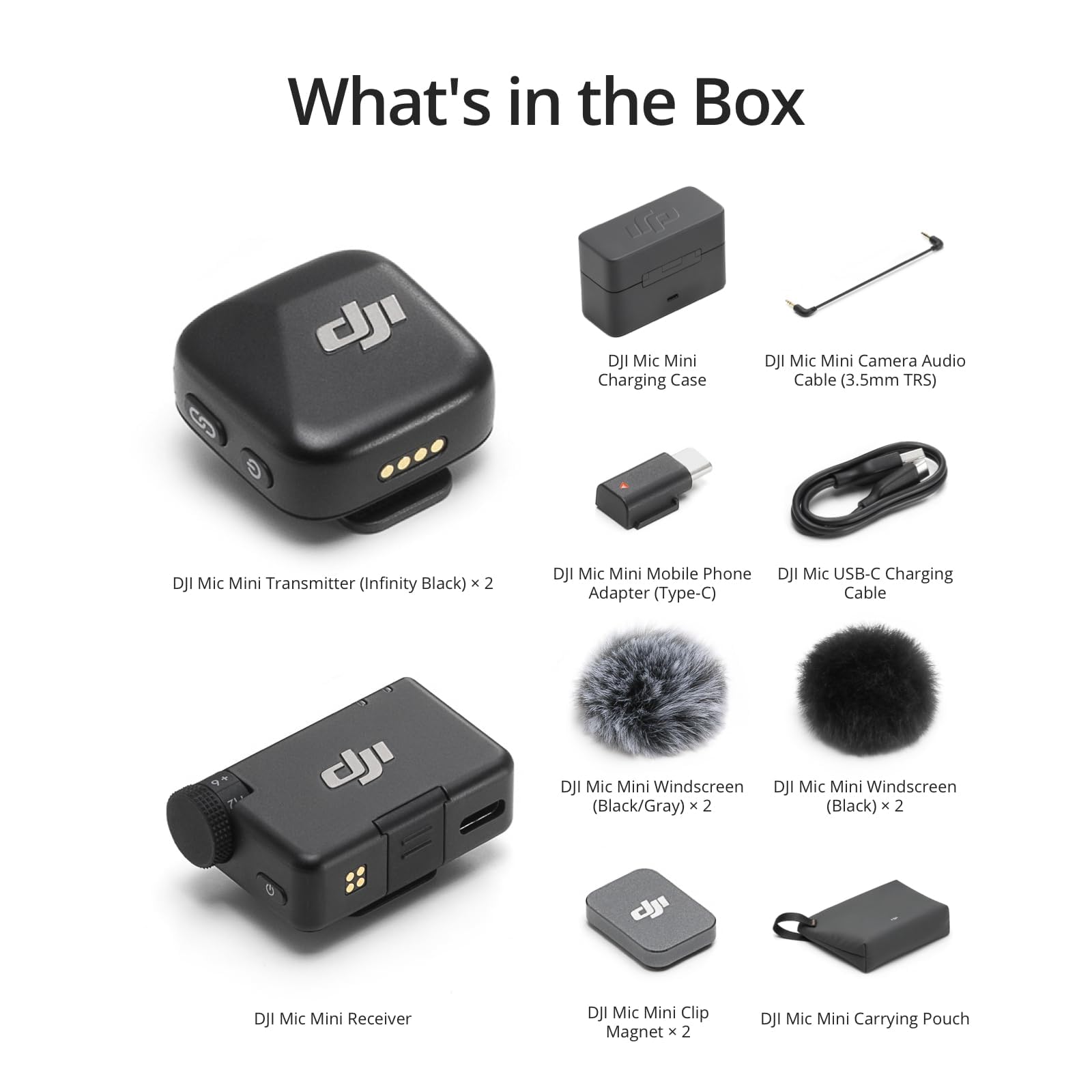 DJI Mic Mini Wireless Lavalier Microphone (2 TX + 1 RX + Charging Case) | 48H Battery | Noise Cancelling | Bluetooth | iPhone, Android & Camera